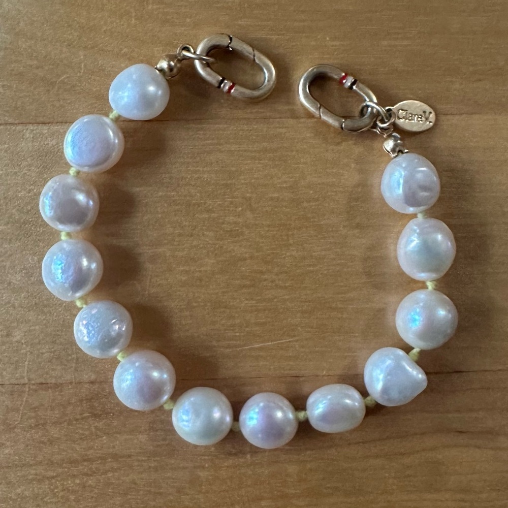 Clare V White and Gold Pearl Bracelet with Charm